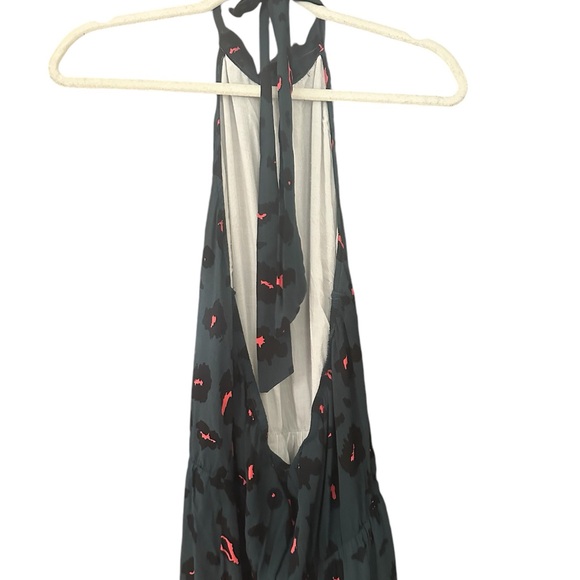 Pretty Garden Cheetah Print Teal & Pink Tiered Halter Maxi Dress XL - Picture 6 of 11